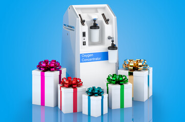 Wall Mural - Oxygen Concentrator with presents, 3D rendering