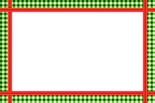 Frame Design With Green Check Pattern And Red Ribbon Combination In Christmas Style.