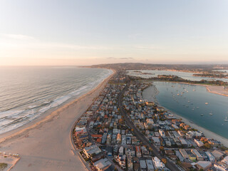 Wall Mural - Aerial shot of the shore of San Diego, California, surrounded by the ocean