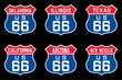 set of route us 66 american highway sign color
