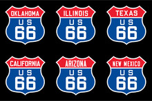 Set Of Route Us 66 American Highway Sign Color