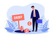 Businessman with stress standing near debt hole. Loss of falling money by man flat vector illustration. Bankruptcy, overdraft, financial crisis concept for banner, website design or landing web page