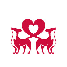 Pair Of A Fox With Love Icon Designs Template, Fox, Valentine Design Concept, Logo, Logotype Element For Template