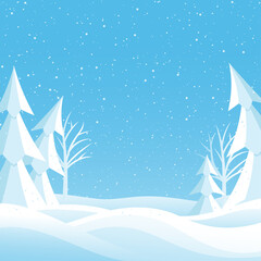 Poster - Winter landscape with snowy trees on the snow.