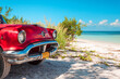 Classic car on the beach in Cayo Jutias Cuba