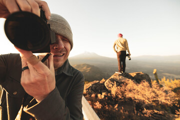 Canvas Print - person with a backpack in the mountains