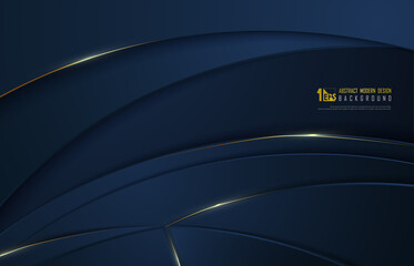 Wall Mural - abstract luxury golden design on classic blue template vector. curved design of business line backgr