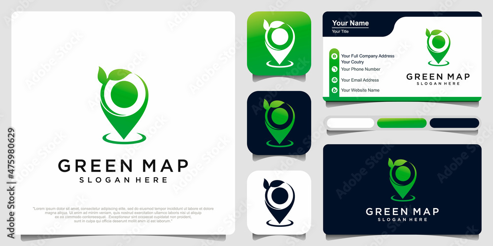 nature map or Green map location icon logo design vector