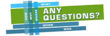 Any Questions Word Cloud Green Blue Stripes Banner 