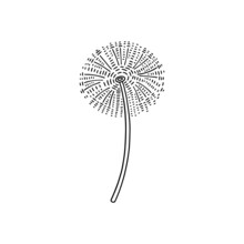 Dandelion Flower Bud Vector Logo. Engraved Style Dandelion Deco. Black And White Dandelion Doodle With Fluffy Seed Cloud