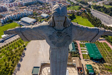 Portugal, Lisbon, Drone View Of Sanctuary Of Christ King Monument