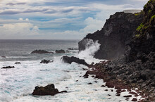 Waves Splashing Against Rocky Coastline OfSaoMiguel Island