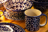 Fototapeta  - Ceramic mugs from the Bolesławiec manufacture 
