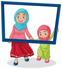 Canvas Print - Happy mother and daughter holding photo frame