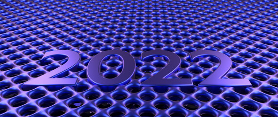 Sticker - Blue metal grid background with Year 2022, 3d rendering