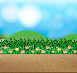 Sticker - Nature background with flower field and green grass