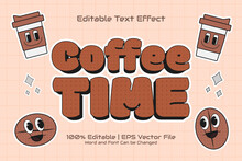 Editable Text Effect - Coffee Time Flat Trendy Cartoon Style