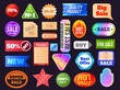 © Tartila - Retro price hologram sticker and sale labels in 90s style. Vintage discount tags. Trendy geometric shop and store offer stickers vector set