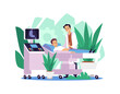 © sabelskaya - Gastroenterologist scans stomach of boy in flat vector illustration isolated