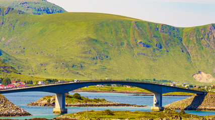 Wall Mural - Road and bridge over sea., Lofoten Norway