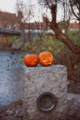 Wall Mural - Closeup of Halloween decorative pumpkins, holidays celebration