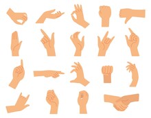 Isolated Hands Gestures. Isolated Hand Gesture, Arm Showing Different Signs. Body Parts, Finger Poses Collection. Cartoon Female Palms Decent Vector Set