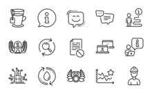 Business Icons Set. Included Icon As Wrong File, Tea, Ranking Stars Signs. Smile Face, Outsource Work, Refill Water Symbols. Search, Laureate Award, Puzzle Options. Laureate Medal, Foreman. Vector