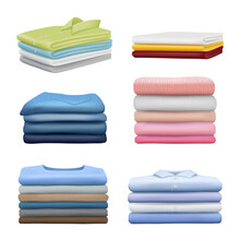 Pile Clothes. Realistic Fashioned Stacked Laundry Colored Clothes Pants Shirts Jackets Decent Vector Pictures Set Isolated