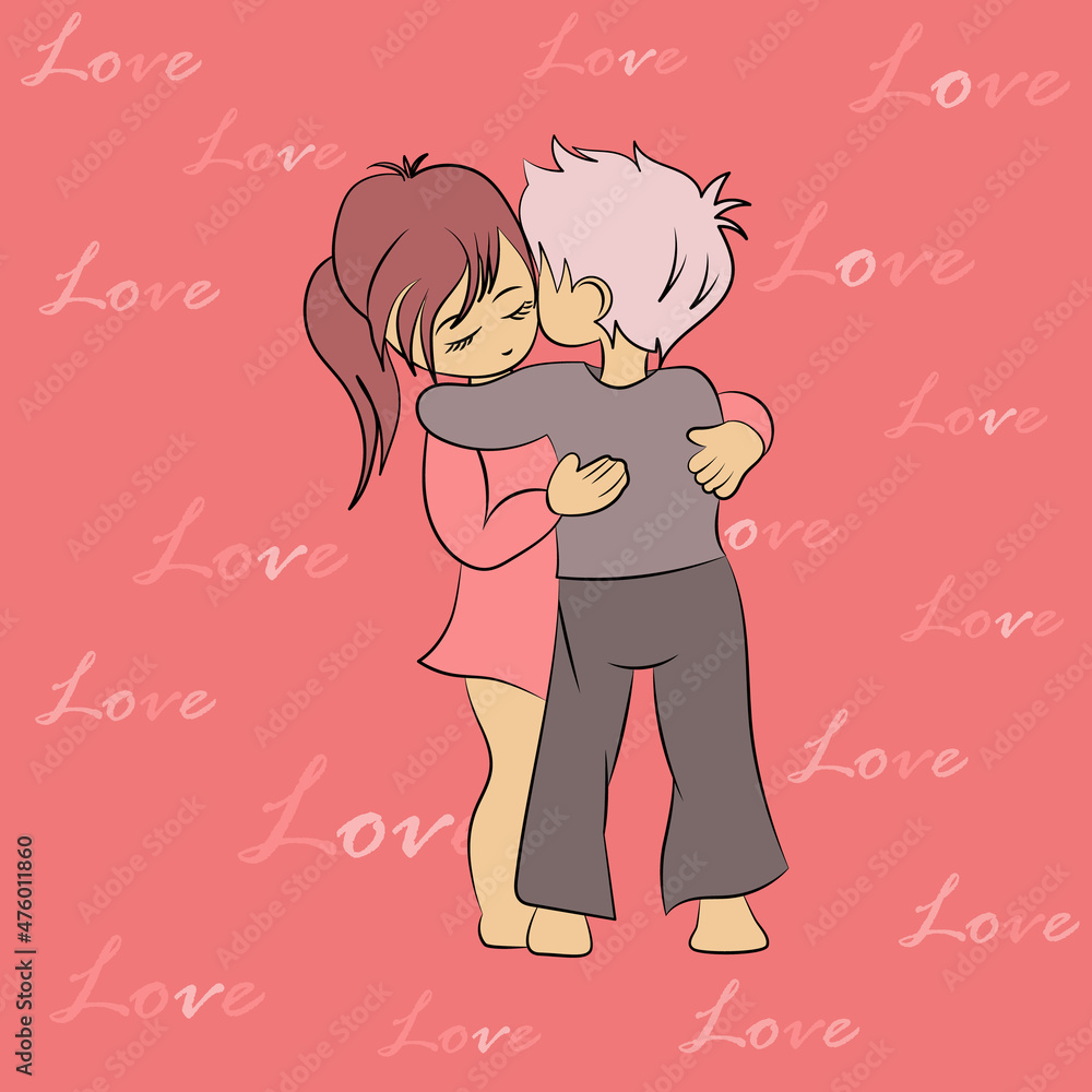 a boy and a girl hug on the day of love. Vector illustration of hugging ...