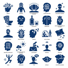 Mental Illness Icon Set In Flat Style