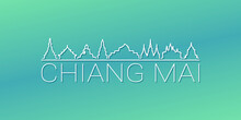 Mueang Chiang Mai District, Chiang Mai, Thailand Skyline Linear Design. Flat City Illustration Minimal Clip Art. Background Gradient Travel Vector Icon.