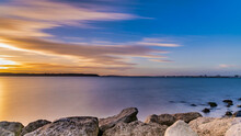 Landscape Of The Poole Harbour Surrounded By Water With Long Exposure During The Sunset In The UK