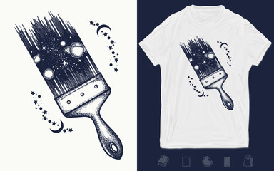 Wall Mural - Brush draws universe tattoo and t-shirt design. Symbol of space, dream, imagination, creative idea. Vector graphics template. Hand drawn illustration