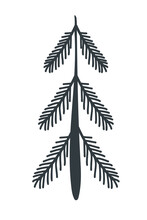 Vector Drawing Of A Tall Fir Tree With Snow-covered Twigs, Doodle Style, Isolated On White Background. Herringbone Silhouette Of A Tree. Hand-drawn Tree In Scandinavian Style Element For Design