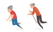 Elderly Man and Woman Stumbling and Falling Down by Accident Vector Set