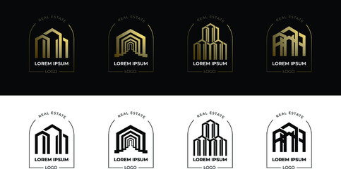 Vector logotype set. Real estate gold logo template