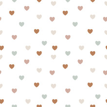 Beautiful Seamless Pattern Of Heart On White Background.pastel Tone.brown,pink,green,gray Tone.abstract Geometric Vector Illustration.design For Texture,fabric,clothing,wrapping,decorating,print.