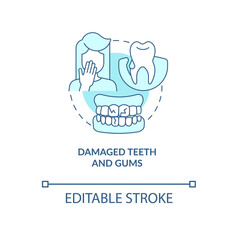 Wall Mural - Damaged teeth turquoise concept icon. Gum disease. Caries. Dental problems abstract idea thin line illustration. Isolated outline drawing. Editable stroke. Roboto-Medium, Myriad Pro-Bold fonts used