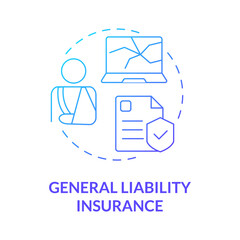 General liability insurance blue gradient concept icon. Corporate assurance abstract idea thin line illustration. Isolated outline drawing. Roboto-Medium, Myriad Pro-Bold fonts used