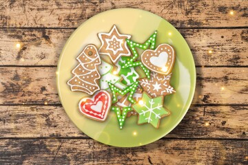 Wall Mural - Delicious gingerbread Christmas cookies on desk