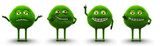 Fototapeta Natura - Verschiedene grüne flauschige Monster mit unterschiedlichem Gesichtsausdruck konzeptionell als Problem, Idee, Lösung und Ausführung, isoliert auf weißem Hintergrund 3D Rendering