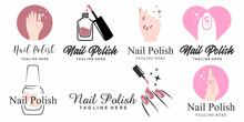 Nail art studio or nail polish icon set logo design template
