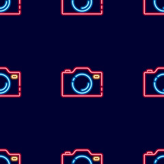 Wall Mural - Photo camera neon seamless pattern. Photo and video concept. Vector illustration of a sign for design, website, decoration, online store.