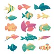 Aquarium fish collection isolated on white background. Cute cartoon vector illustration set.
