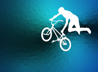 Poster - BMX bicyclist silhouette on the blue abstract background - vector