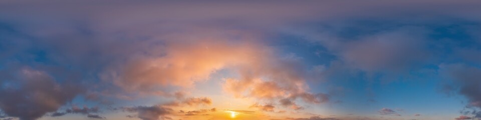 Wall Mural - blue evening sky seamless panorama spherical equirectangular 360 degree view with cumulus clouds, se
