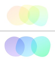 Transparent, Uneven And Overlapping Colorful Roundish Blobs On White. Two Abstract High Resolution Vibrant Backgrounds In 4k Resolution.
