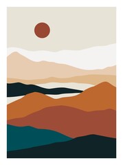 Wall Mural - mountain landscape poster. minimalist contemporary background moonsun, abstract wall art for print. 