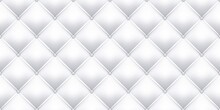 White Leather Upholstery Texture Pattern Background. Vector Seamless Vintage Royal Sofa Leather Upholstery With Buttons Pattern