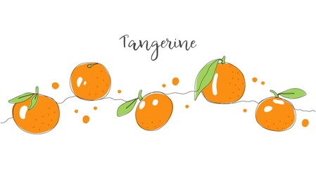 Orange tangerine. One line drawing isolated on white background. Beautiful hand drawn design vector illustration for posters, wall art, tote bag, mobile case, t-shirt print. Icon. Menu. Food label